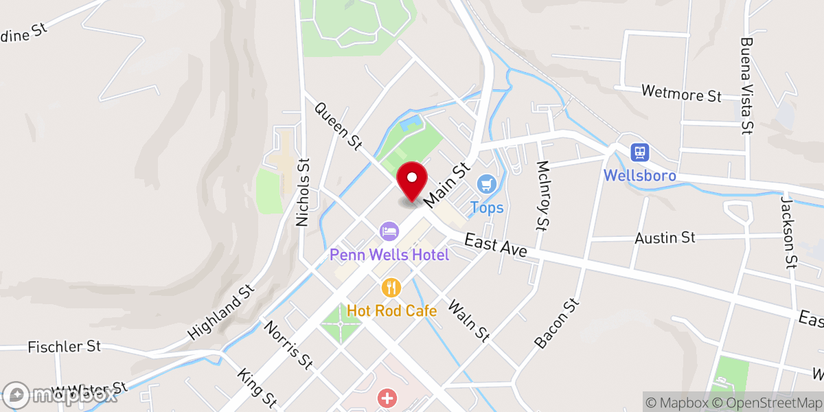 Map showing location of United Methodist Church of Wellsboro