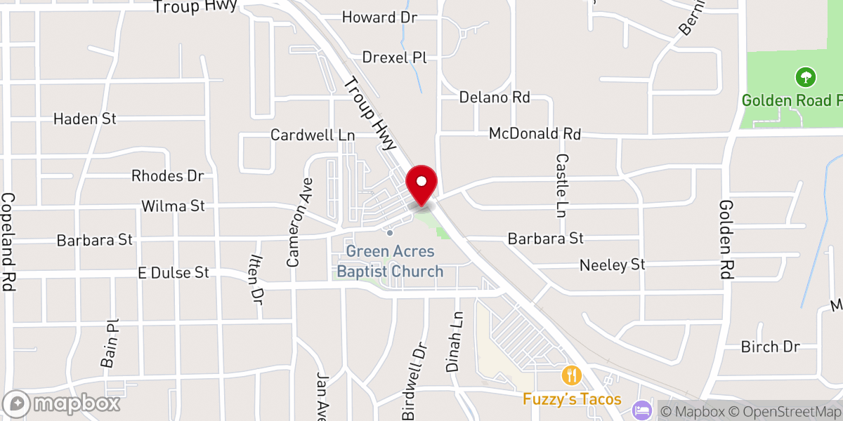 Map showing location of Green Acres Baptist Church