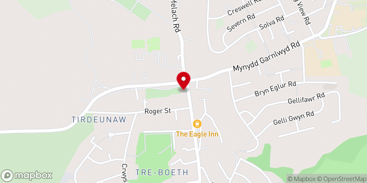 Map showing location of Caersalem Newydd Baptist Chapel