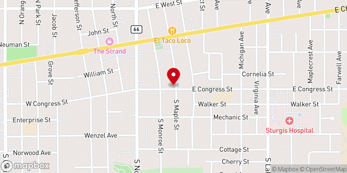 Map showing location of New Life Sturgis