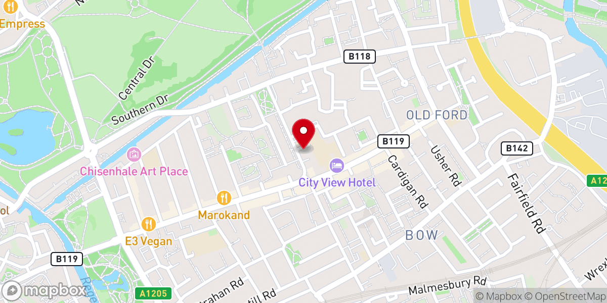Map showing location of St Paul Old Ford