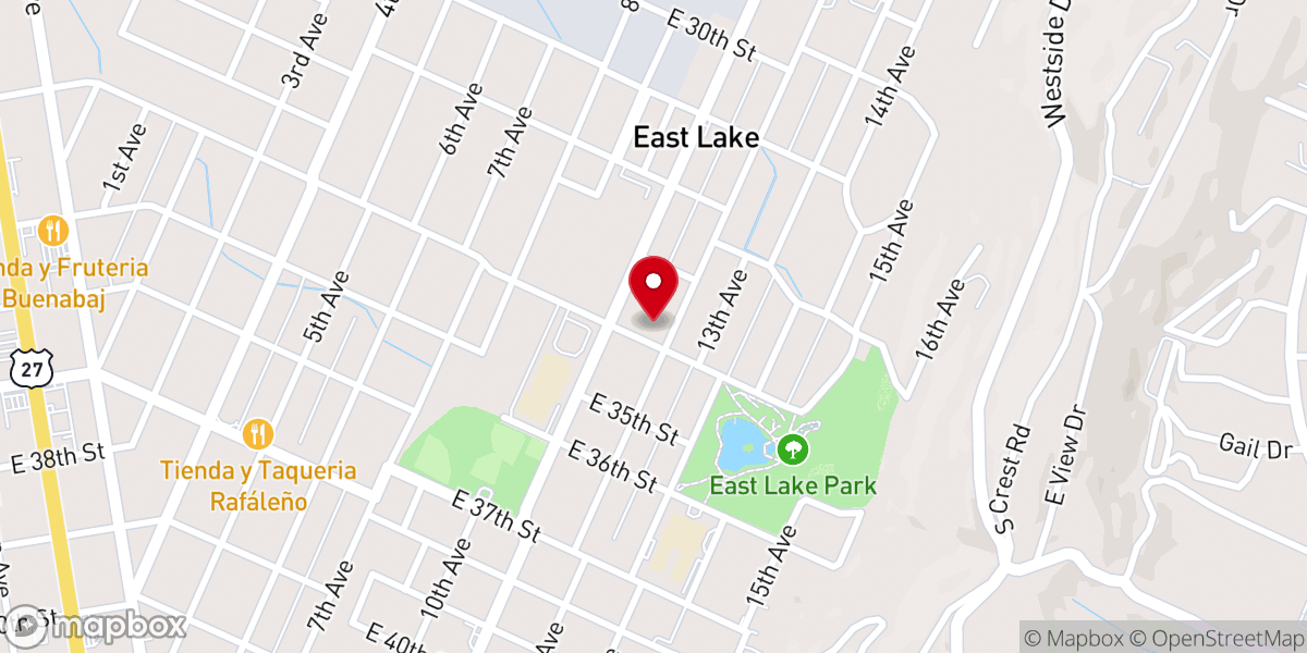 Map showing location of East Lake Baptist Church