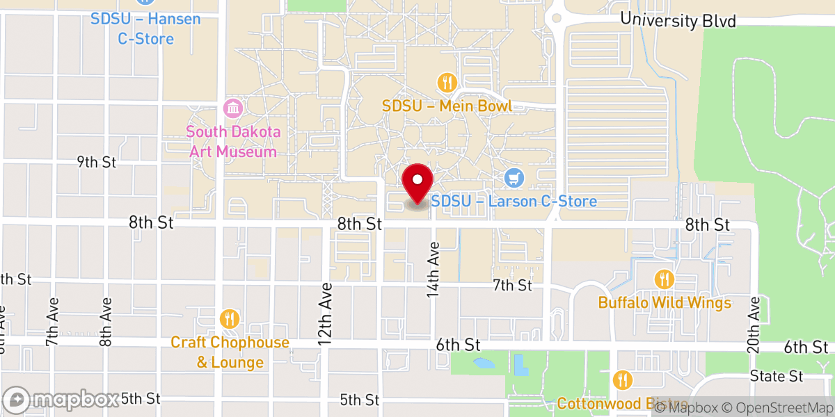 Map showing location of Pope Pius XII Newman Center