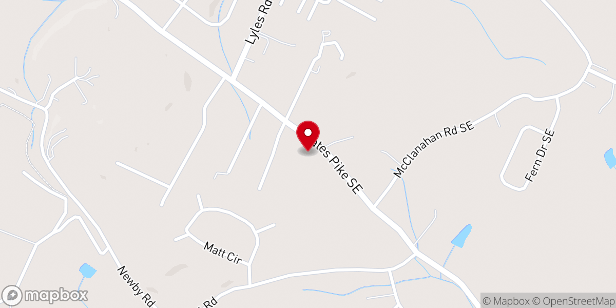 Map showing location of Oak Grove Baptist Church