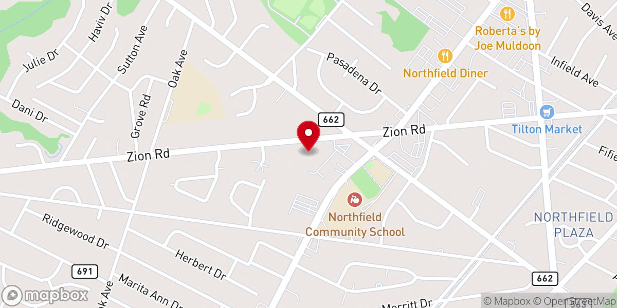 Map showing location of Northfield Baptist Church