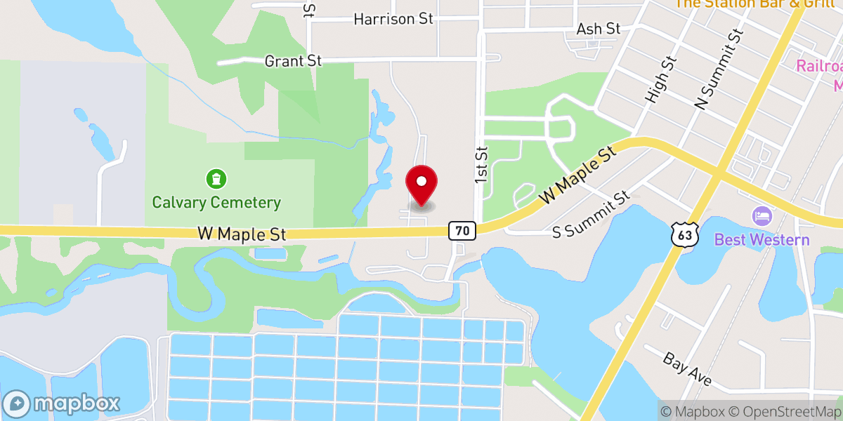 Map showing location of Spooner Wesleyan Church