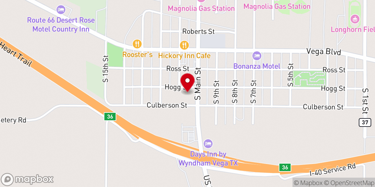 Map showing location of First Baptist Church Vega