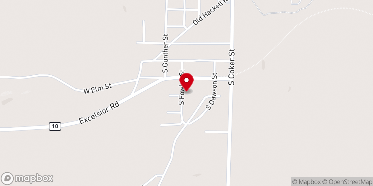 Map showing location of Greenwood First Free Will Baptist Church