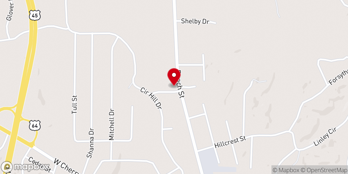 Map showing location of Selmer Second Baptist Church