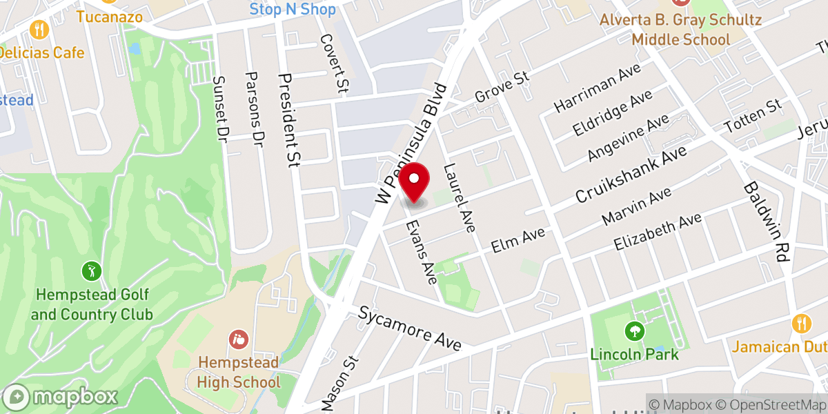 Map showing location of South Hempstead Baptist Church