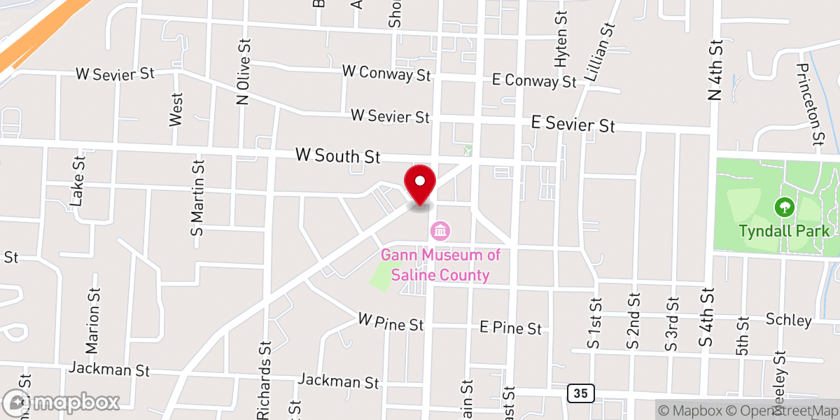 Map showing location of First Baptist Church of Benton