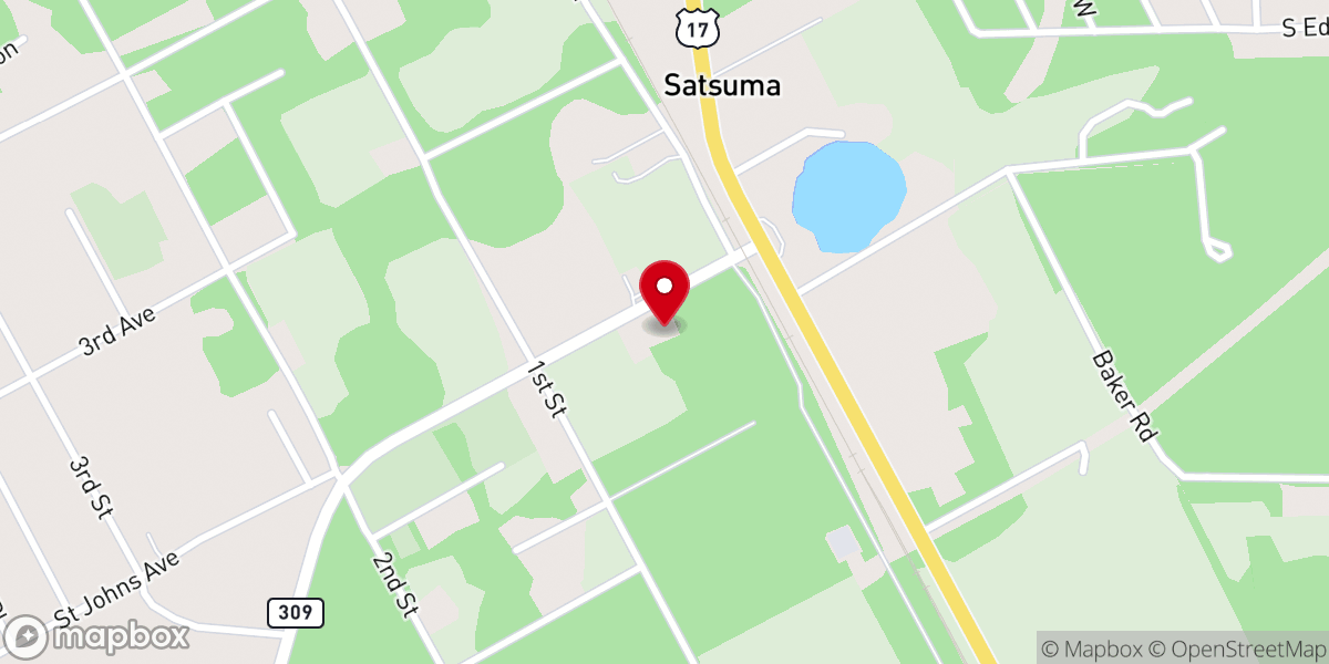 Map showing location of Satsuma First Baptist Church