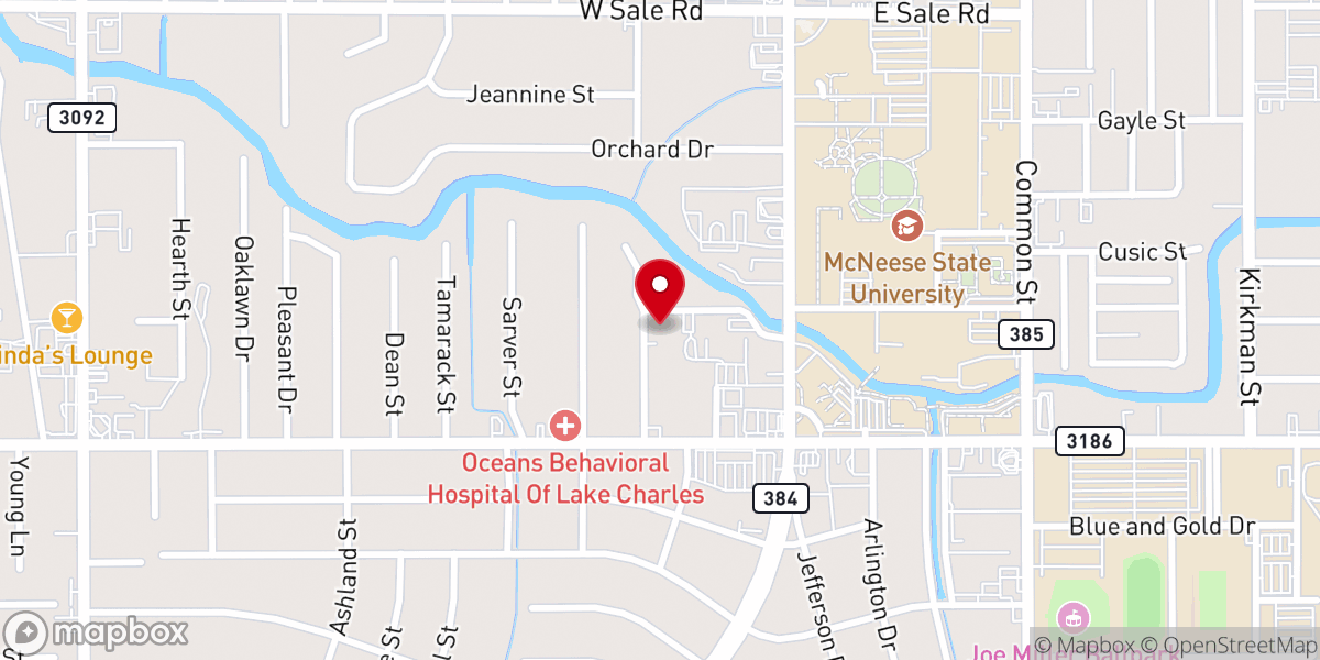 Map showing location of McNeese State University Catholic Student Center