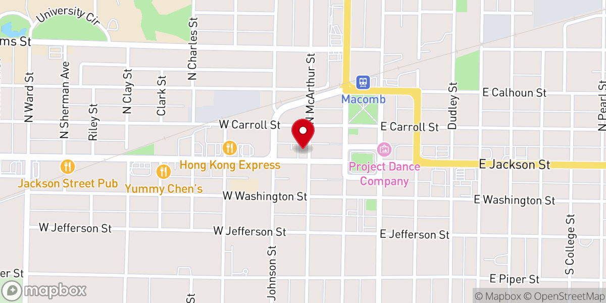 Map showing location of First Christian Church (Disciples of Christ) of Macomb, IL