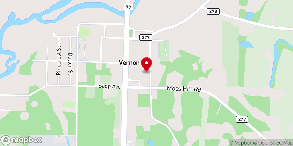 Map showing location of Vernon First Baptist Church
