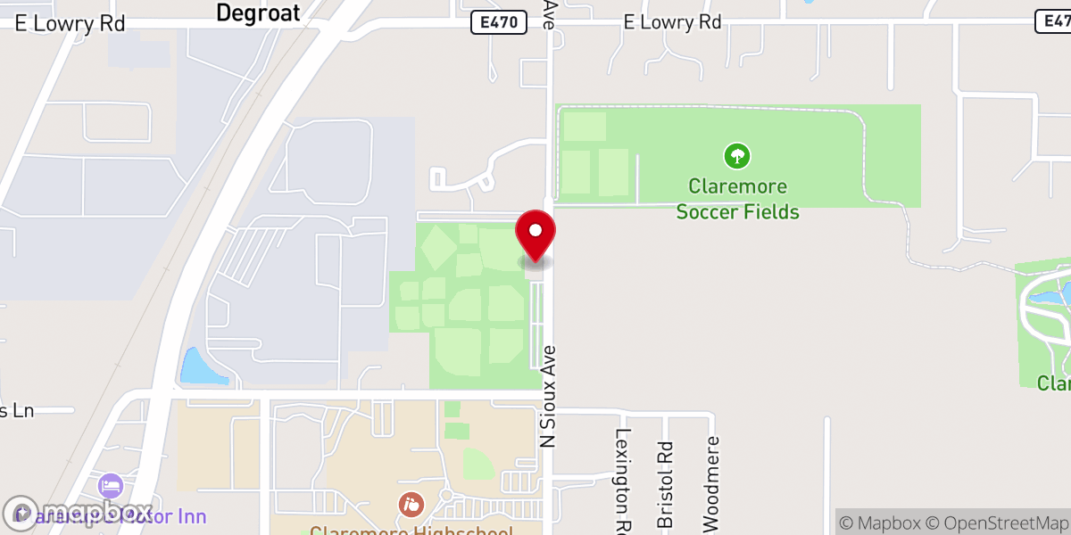 Map showing location of Claremore Community Center