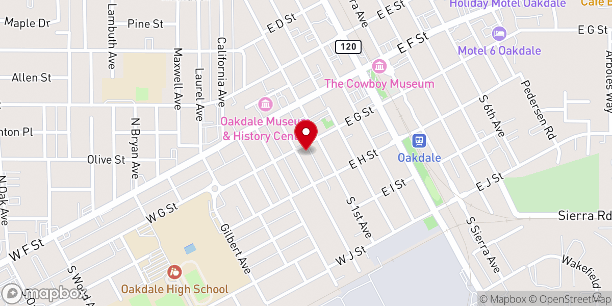 Map showing location of Oakdale Rescue Mission