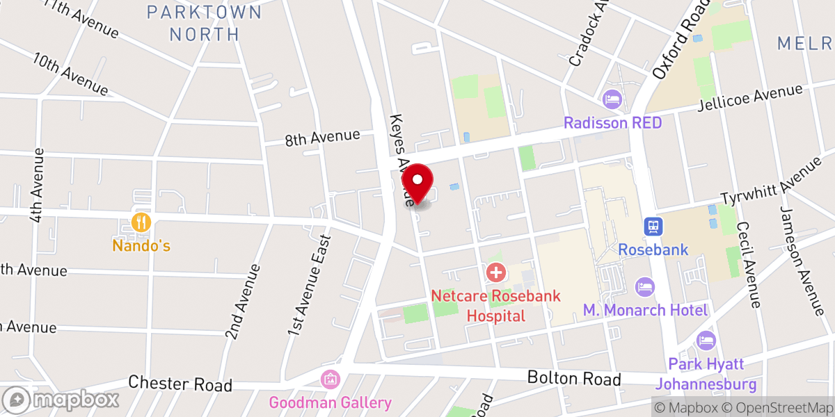 Map showing location of Rosebank Catholic Church