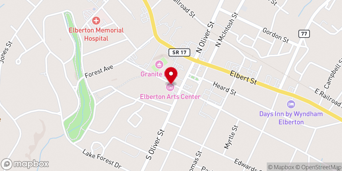 Map showing location of Elberton Arts Center