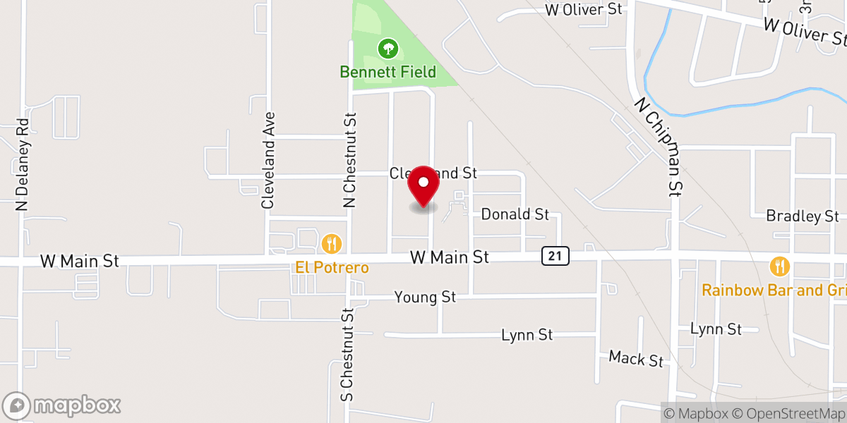 Map showing location of Bible Baptist Church