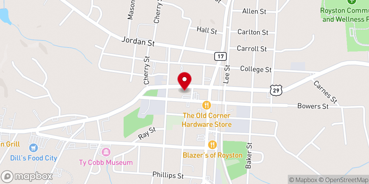 Map showing location of Royston First United Methodist Church