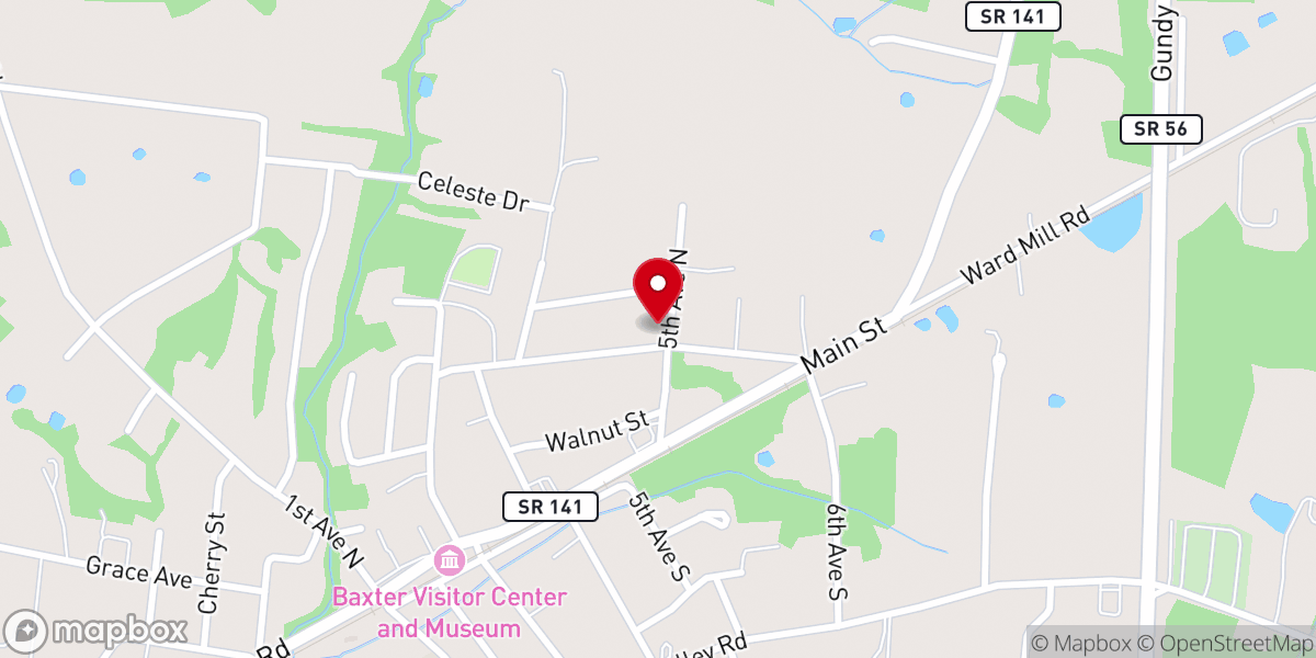 Map showing location of Baxter First Church of God