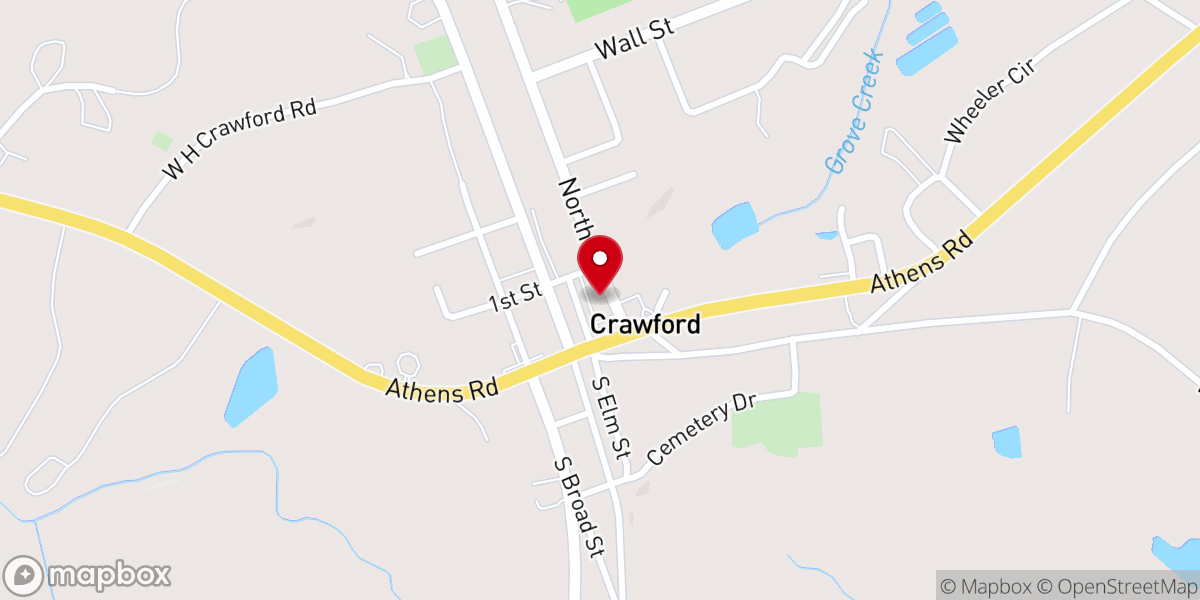 Map showing location of Crawford Baptist Church