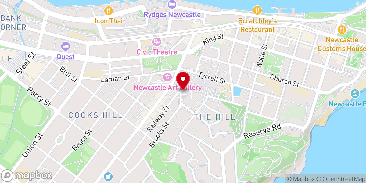 Map showing location of Newcastle Spiritualist Church Inc