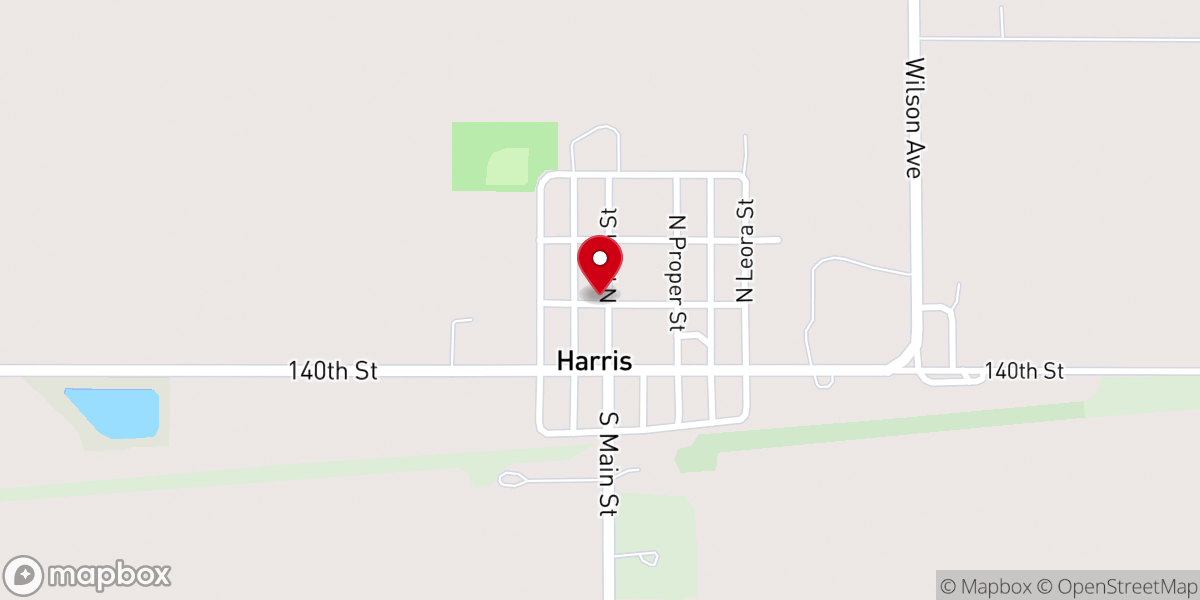 Map showing location of Harris United Methodist Church