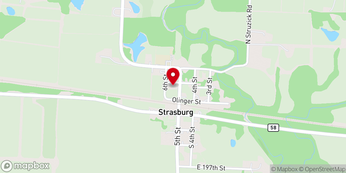 Map showing location of Strasburg Baptist Church