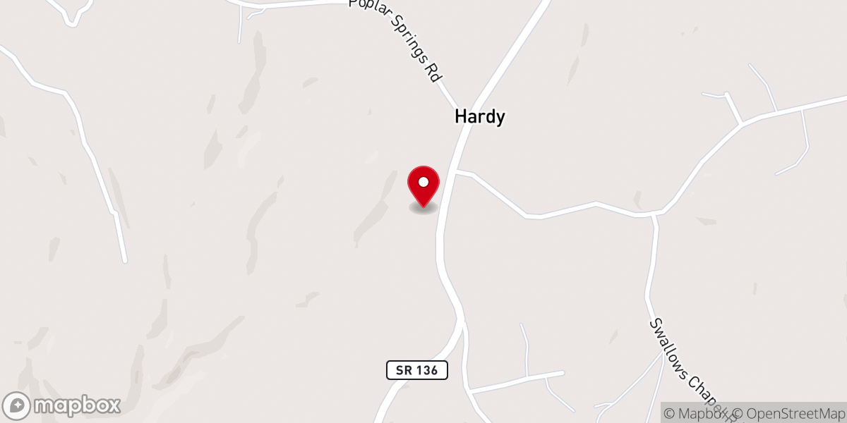 Map showing location of Hardy's Chapel Free Will Baptist Church