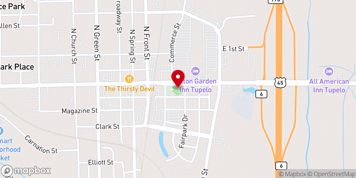 Map showing location of Elvis Presley Homecoming Statue