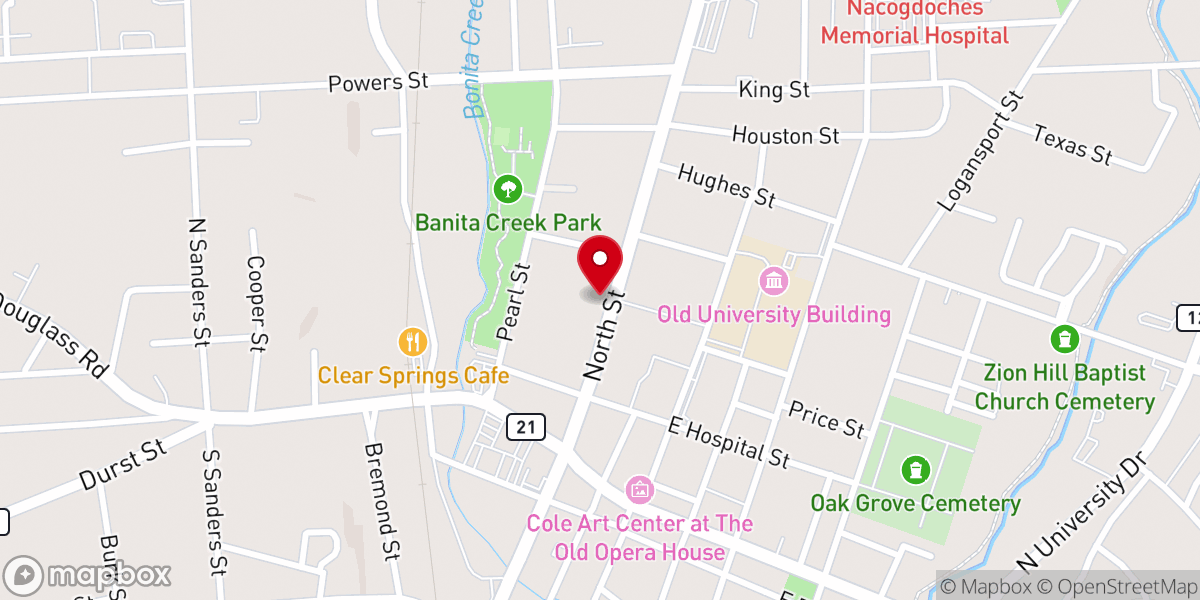 Map showing location of First Baptist Church Of Nacogdoches