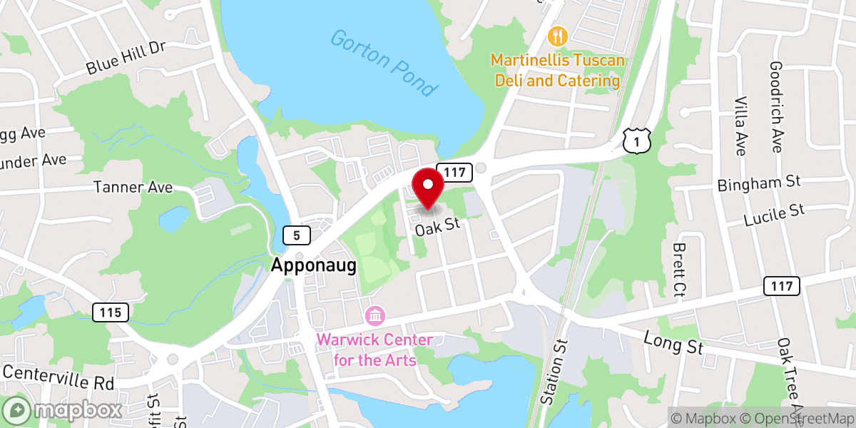 Map showing location of Apponaug Pentecostal Church