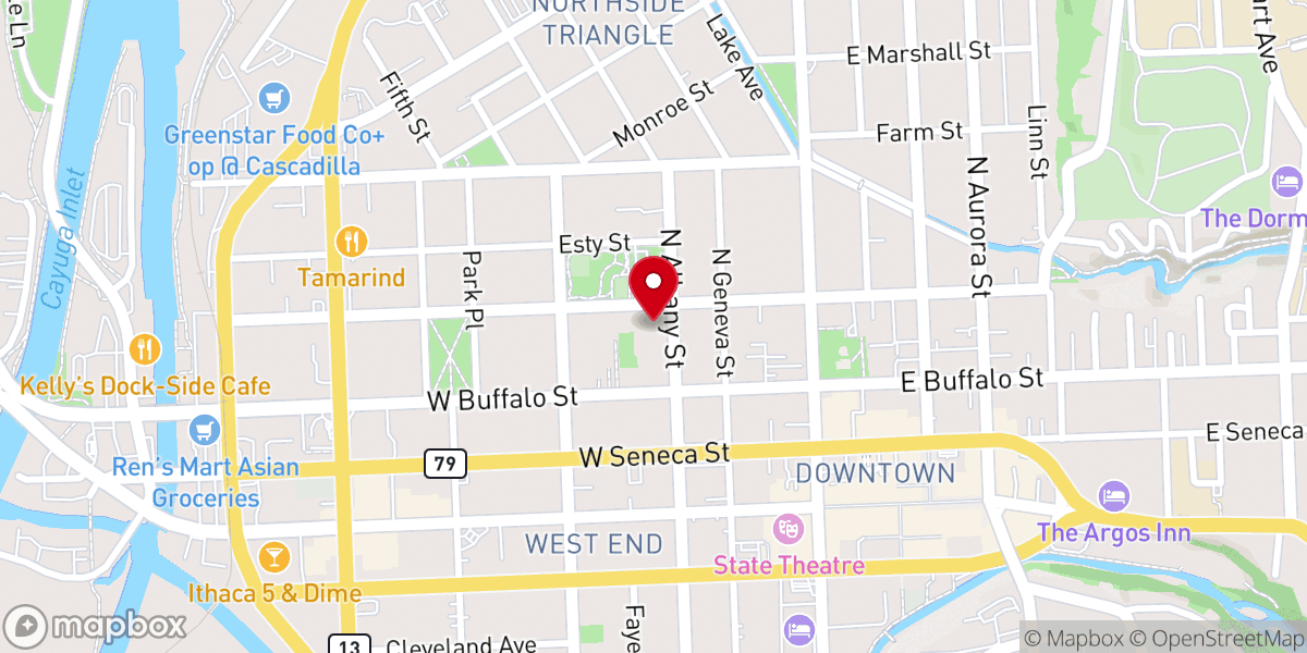 Map showing location of Two Rivers Church - Ithaca