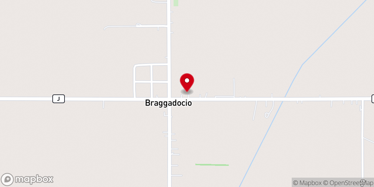 Map showing location of Braggadocio Baptist Church