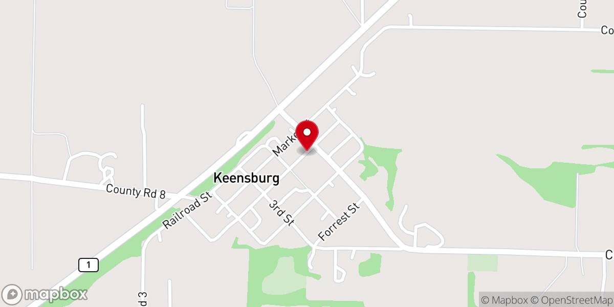Map showing location of Keensburg Pentecostal Church