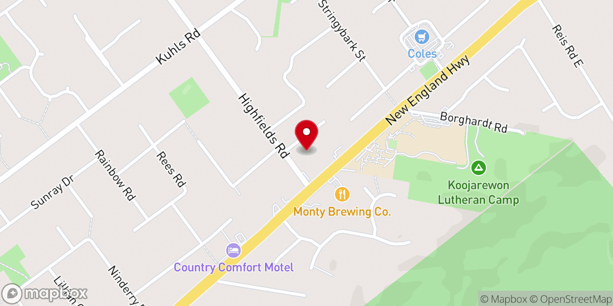 Map showing location of Highfields Church of Christ