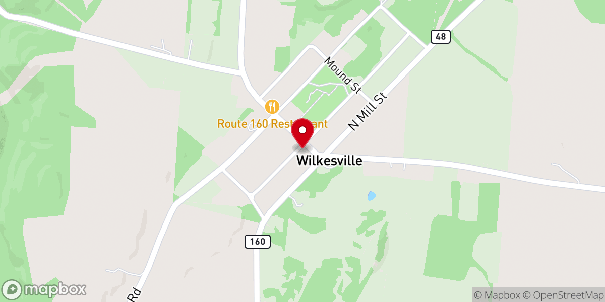 Map showing location of Wilkesville Community Center