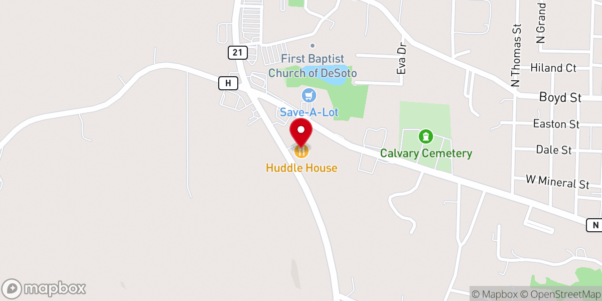 Map showing location of Huddle House