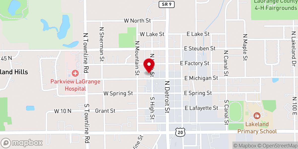 Map showing location of First Presbyterian Church of LaGrange, IN