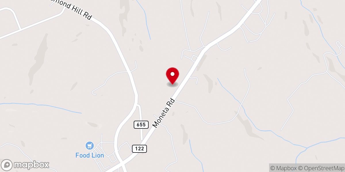 Map showing location of Moneta Baptist Church
