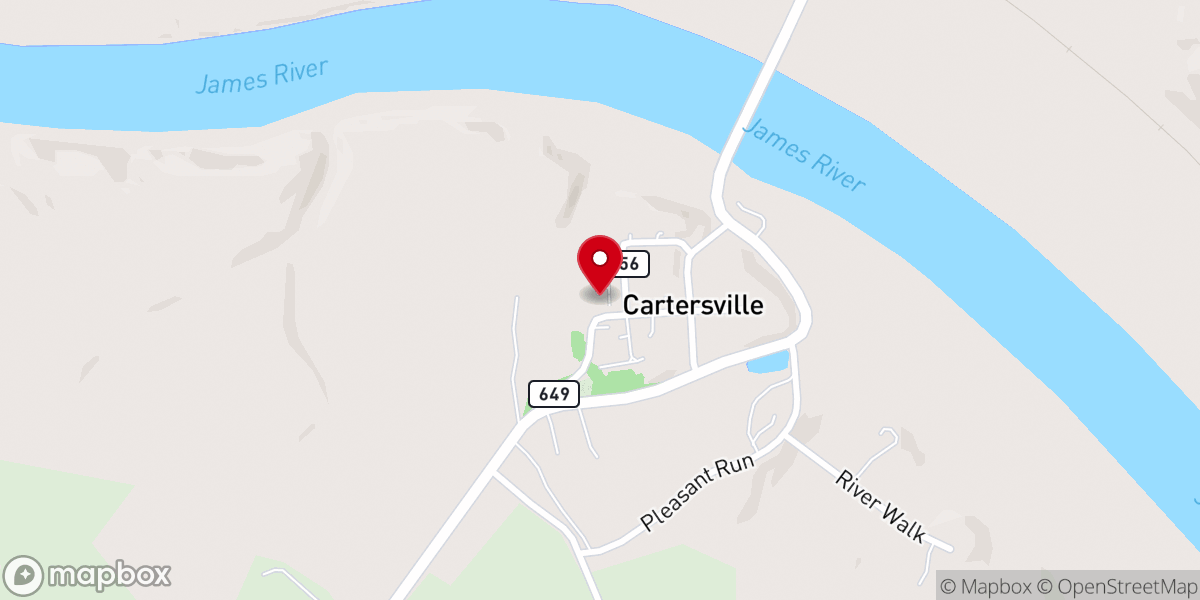 Map showing location of Cartersville Baptist Church