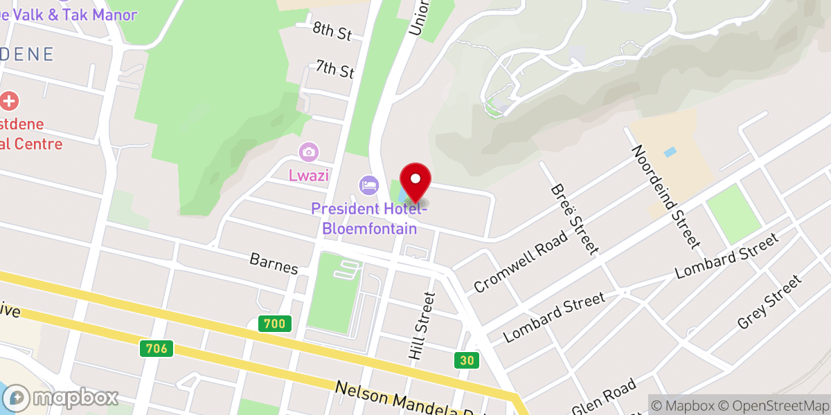 Map showing location of Bloemfontein Baptist Church
