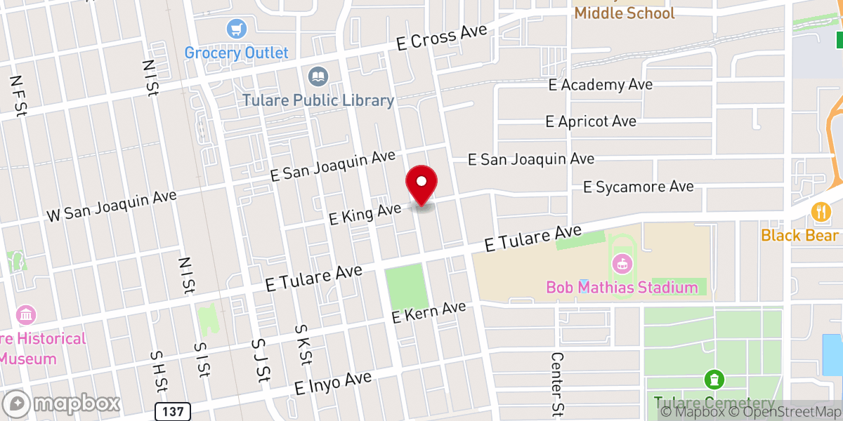 Map showing location of Tulare Christian Outreach