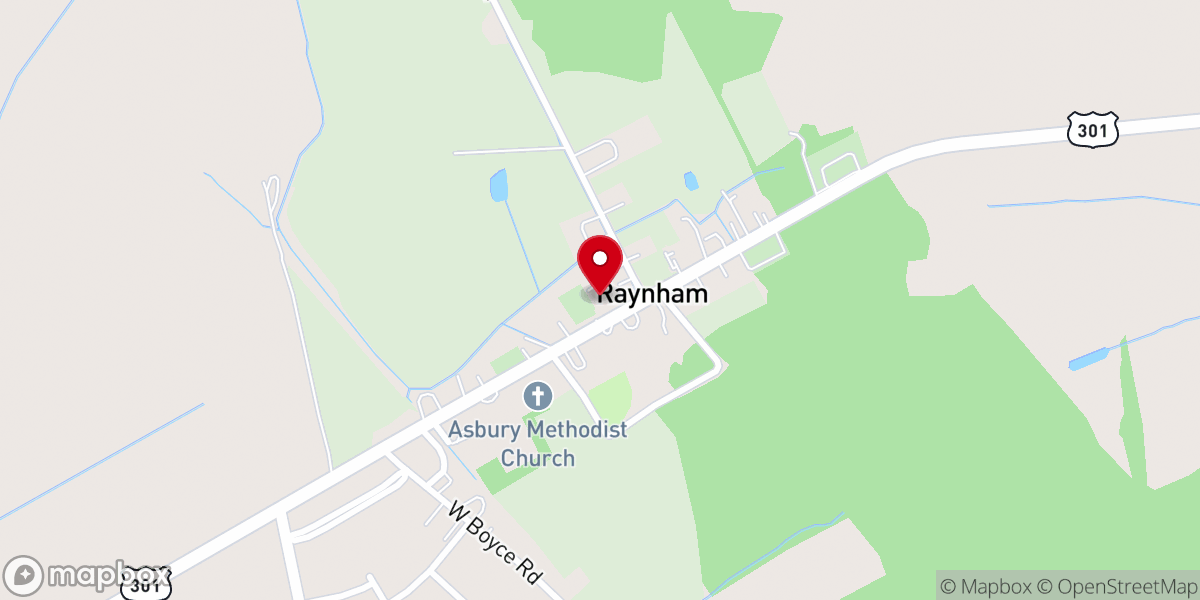 Map showing location of Raynham Baptist Church