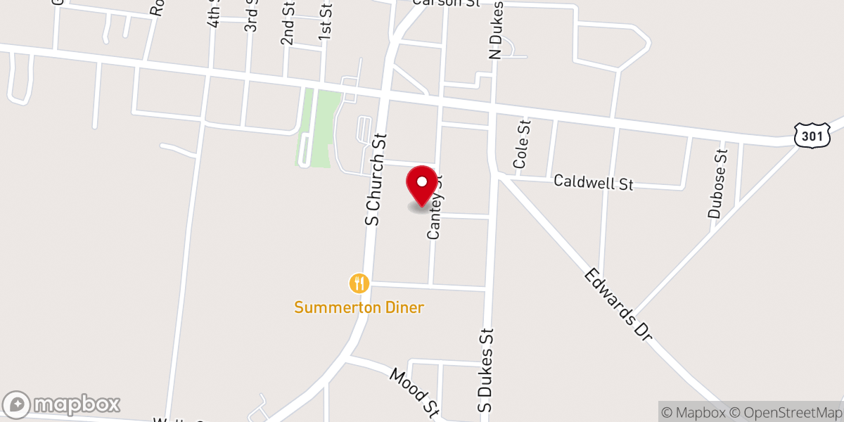 Map showing location of Summerton Presbyterian Church
