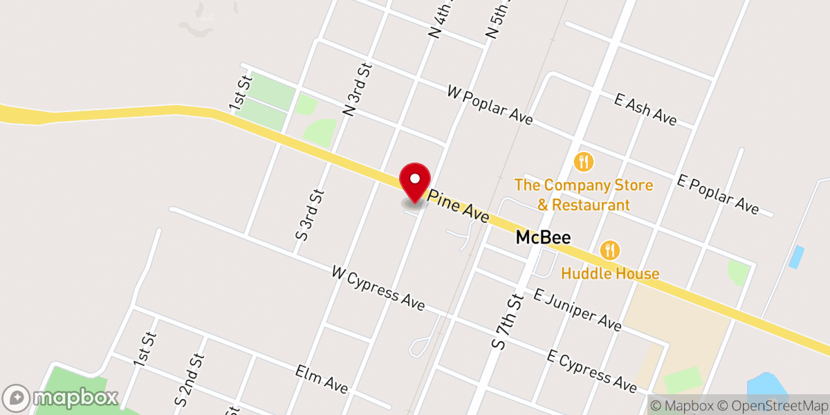 Map showing location of McBee Presbyterian Church
