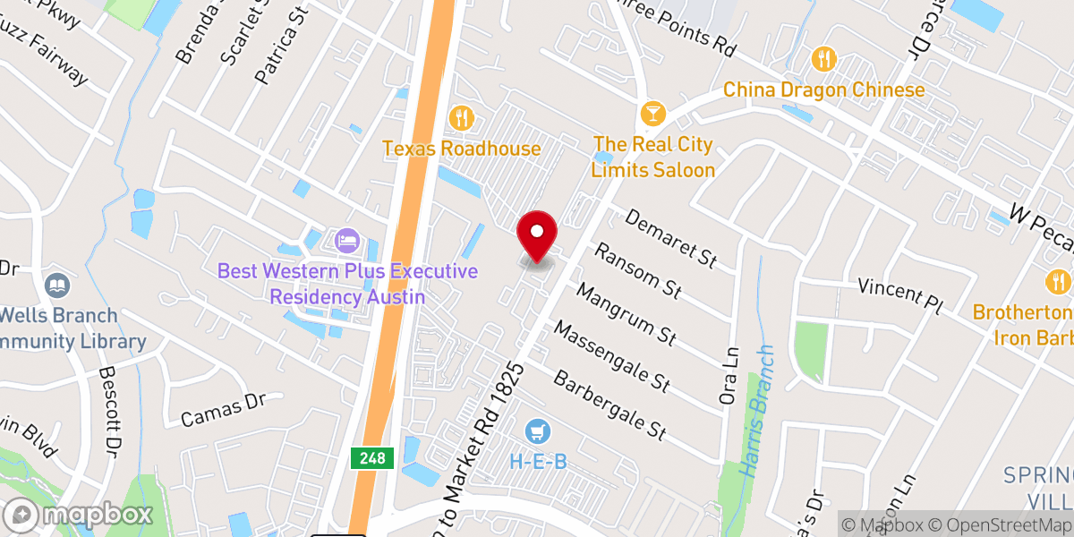 Map showing location of Primeira Igreja Batista Brasileira em Austin