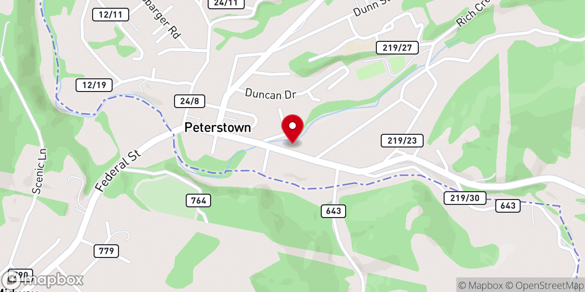 Map showing location of Peterstown Missionary Baptist